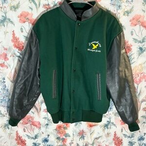 Vintage Green and Black Bomber Jacket with Hood